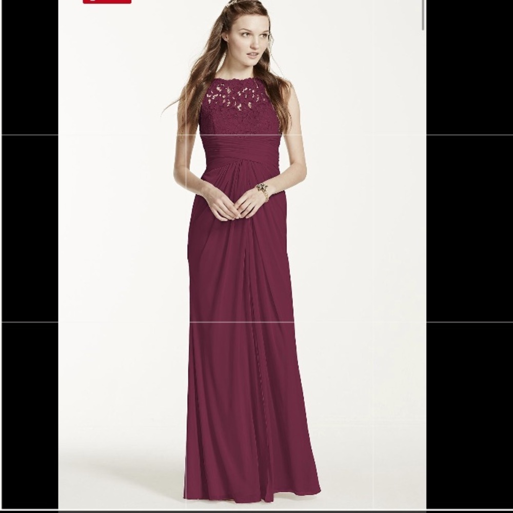 David’s Bridal Wine Size 0 Long Mesh Dress W Lace